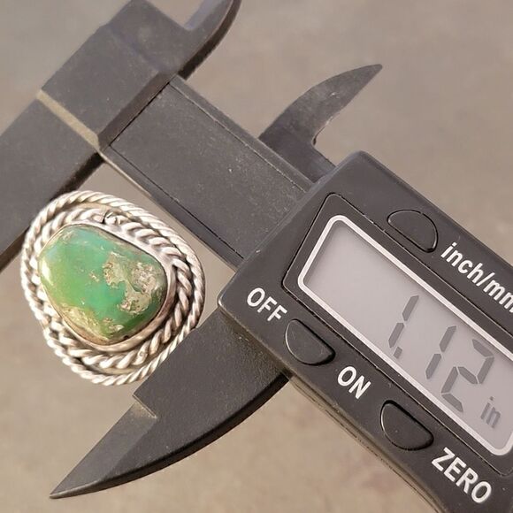 Old Pawn Navajo Organic Green Freeform Shaped Bezel Set Turquoise Ring Band - Picture 7 of 8
